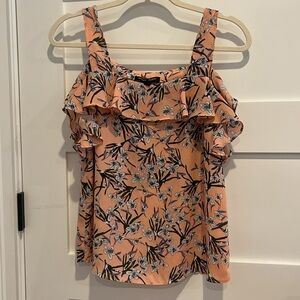 Banana Republic Peach Floral Ruffle Tank Top